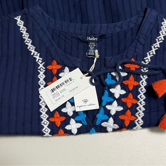 𝅺🆕 Hatley Camila 100% Organic Cotton Boho Stripe Down Embroidered Peasant Blouse - Picture 5 of 9